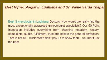 Best Gynecologist in Ludhiana and Dr. Vanie Sarda Thapar