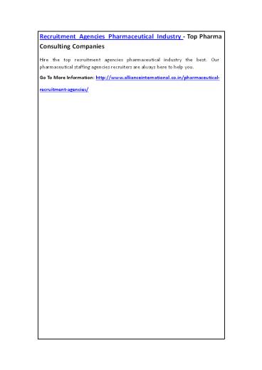Recruitment Agencies Pharmaceutical Industry - Top Pharma Consulting Companies