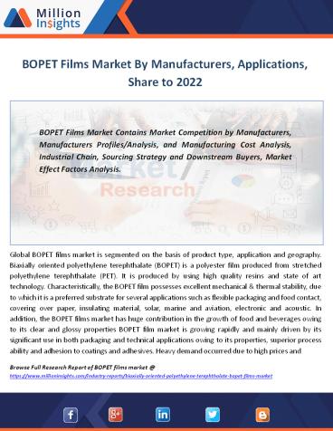 BOPET Films Market Analysis Of Key Players By Product & Applications to 2022