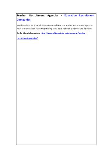 Teacher Recruitment Agencies - Education Recruitment Companies