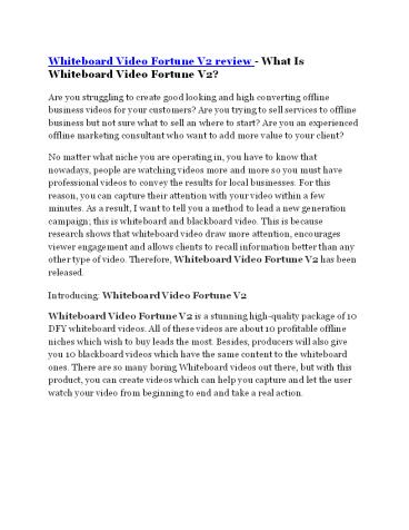 Whiteboard Video Fortune V2 TRUTH review and EXCLUSIVE $25000 BONUS