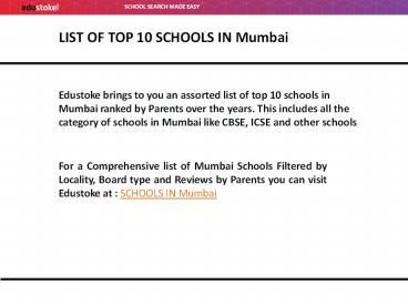 List of top 10 Schools in Mumbai
