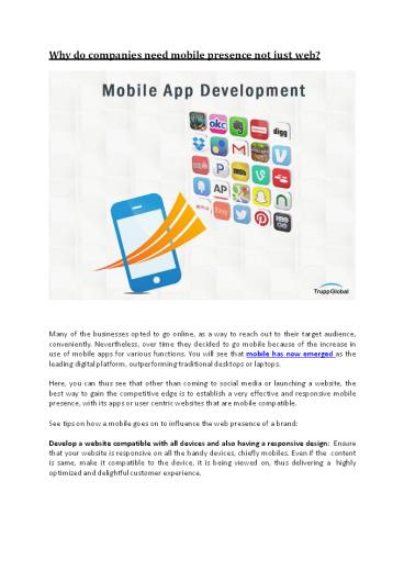 Why do companies need mobile presence not just web