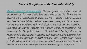 Marvel Hospital and Dr. Mamatha Reddy