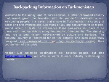Backpacking Information on Turkmenistan