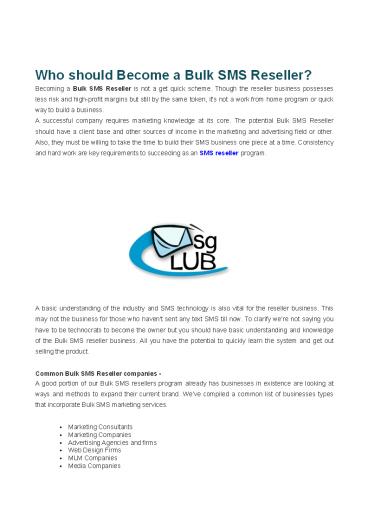 Who should Become a Bulk SMS Reseller?
