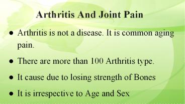 Arthritis And Its Treatment