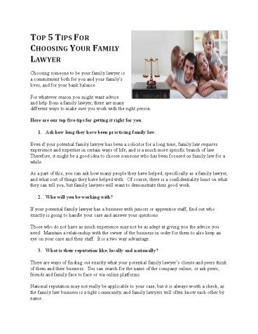 Top 5 Tips For Choosing Your Family Lawyer