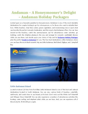 Andaman – A Honeymooner’s Delight – Andaman Holiday Packages