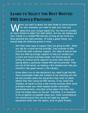 Learn to Select the Best Hosted PBX Service Provider