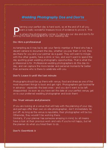 Wedding Photography Dos and Don’ts