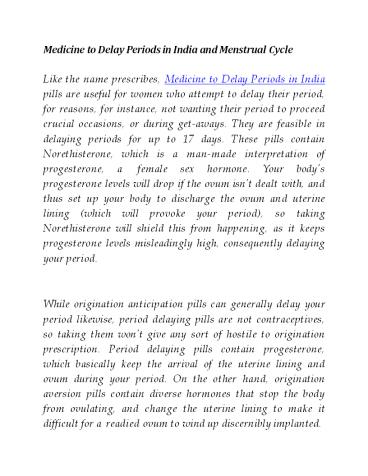 Medicine to Delay Periods in India and Menstrual Cycle