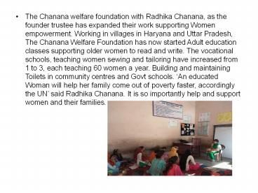 Radhika chanana , Chanana Welfare Foundation