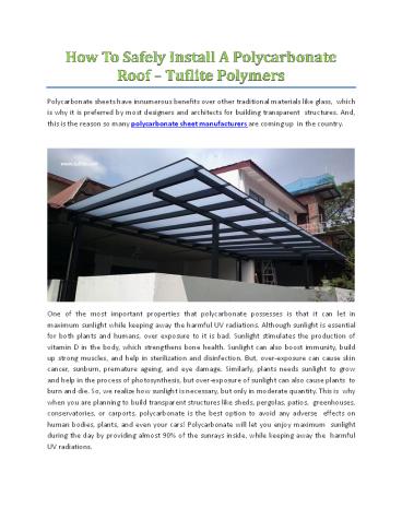 How To Safely Install A Polycarbonate Roof - Tuflite Polymers
