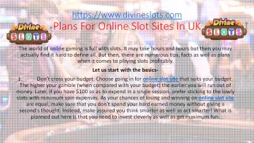 Plans For Online Slot Sites In UK