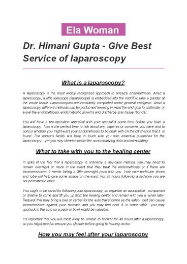 Dr. Himani Gupta - Give Best Service of Iaparoscopy