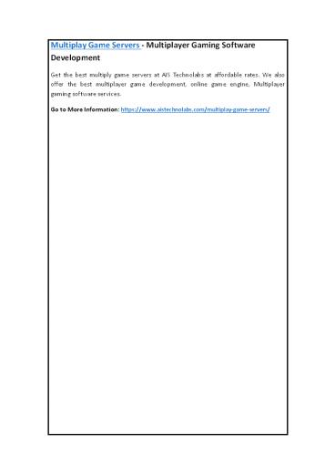 Multiplay Game Servers - Multiplayer Gaming Software Development