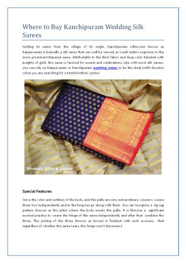 Where to Buy Kanchipuram Wedding Silk Sarees