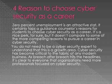 4 Reason to choose cyber security as a career