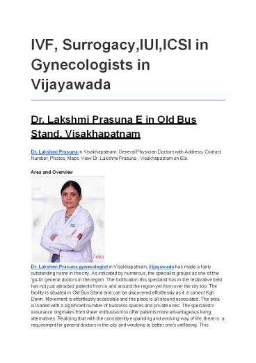 IVF, Surrogacy,IUI,ICSI in Gynecologists in Vijayawada