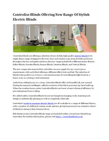 Controliss Blinds Offering New Range Of Stylish Electric Blinds
