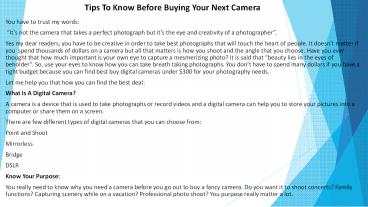 Tips To Know Before Buying Your Next Camera