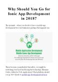 Why Should You Go for Ionic App Development in 2018? PowerPoint PPT Presentation