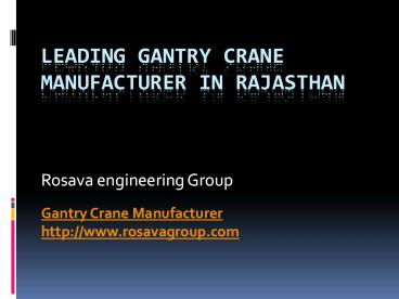 Leading Gantry Crane Manufacturer in Rajasthan