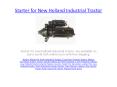 New Holland Tractor Starter Motor