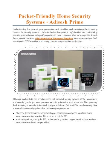 Pocket-Friendly Home Security Systems - Adisesh Prime