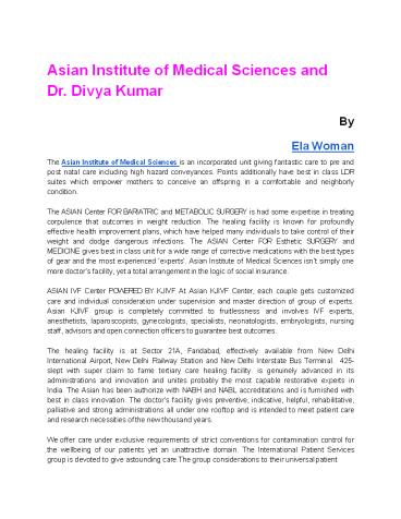Asian Institute of Medical Sciences and Dr. Divya Kumar