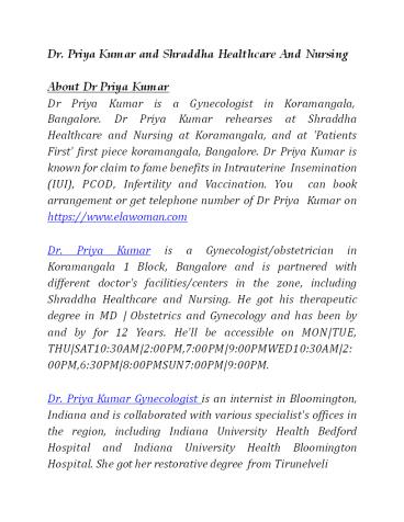 Dr. Priya Kumar and Shraddha Healthcare And Nursing