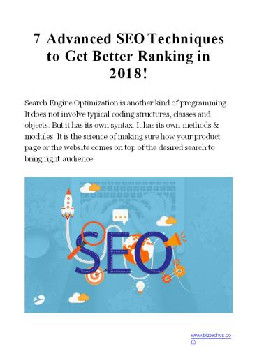 Advanced SEO On-Page Techniques 2018