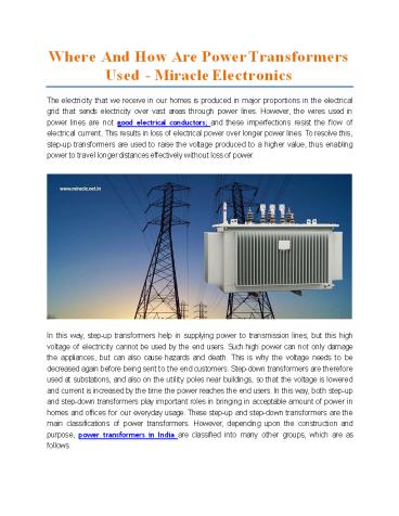 Where And How Are Power Transformers Used - Miracle Electronics