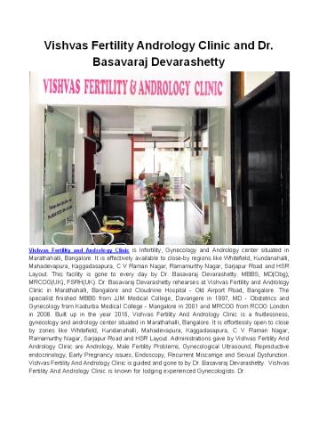 Vishvas Fertility Andrology Clinic and Dr. Basavaraj Devarashetty