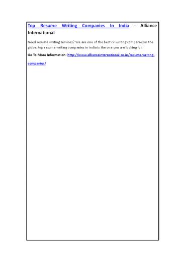 Top Resume Writing Companies In India - Alliance International