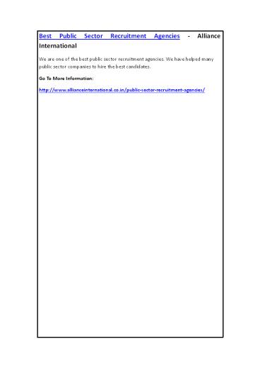 Best Public Sector Recruitment Agencies - Alliance International