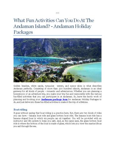 What Fun Activities Can You Do At The Andaman Island - Andaman Holiday Packages