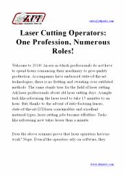 Laser Cutting Operators One Profession, Numerous Roles!