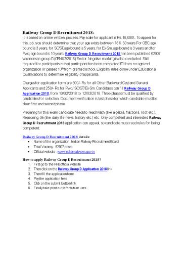 Railway Group D Recruitment 2018