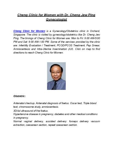 Cheng Clinic for Women with Dr. Cheng Jew Ping Gynecologist