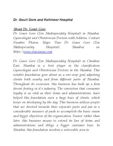 Dr. Gouri Gore and Kohinoor Hospital