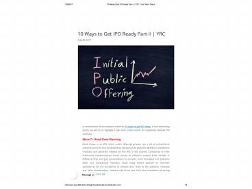 10 Ways to Get IPO Ready Part-II | YRC