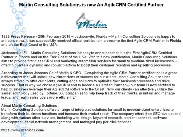 Marlin Consulting Solutions is now An AgileCRM Certified Partner