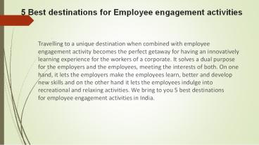 Top Destination For Employee Engagement Activities