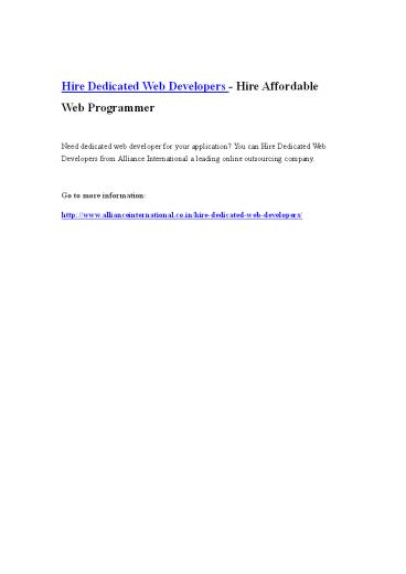 Hire Dedicated Web Developers - Hire Affordable Web Programmer