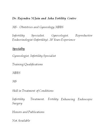 Dr. Rajendra M Jain and Asha Fertility Centre
