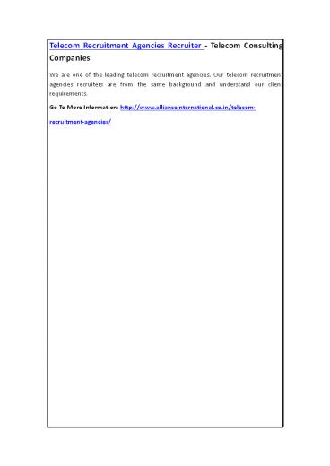 Telecom Recruitment Agencies Recruiter - Telecom Consulting Companies