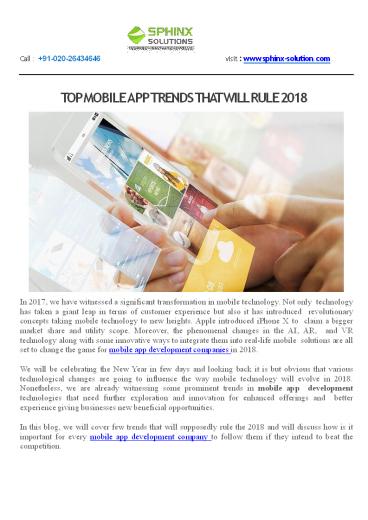 TOP MOBILE APP TRENDS THAT WILL RULE 2018