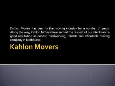 Kahlon Movers Melbourne